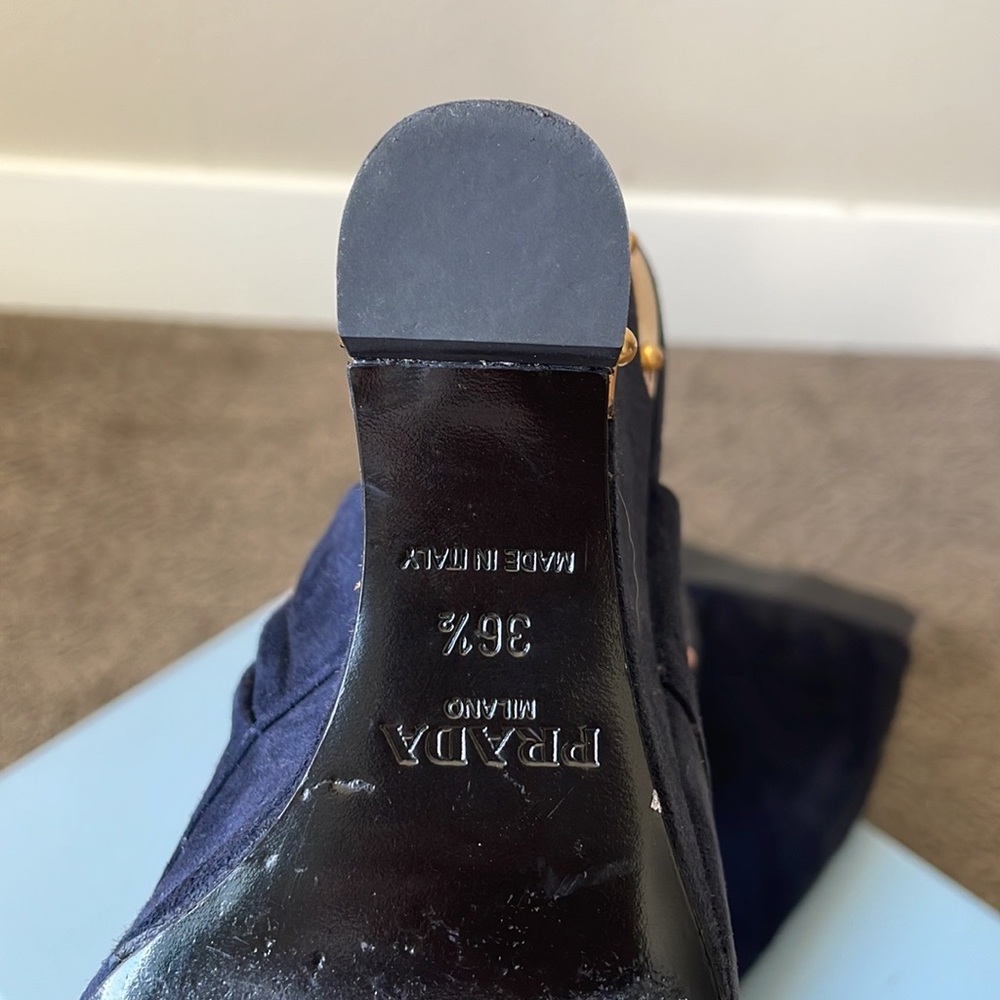 PRADA DARK BLUE LACED KNEW OPEN HEEL BOOTS SIZE 6.5 (36.5 Italian size) - Picture 17 of 17